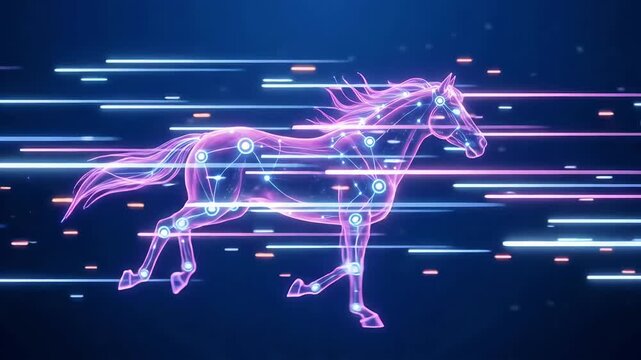 Futuristic Neon Horse Running Fast Speed Light Trails Motion Graphic 3D Render
