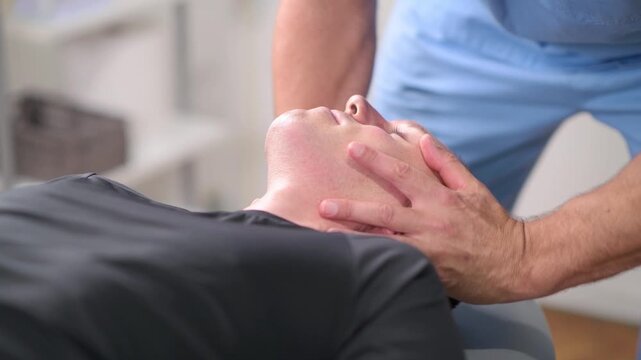 Chiropractor applying controlled manual pressure to a patient&rsquo;s neck during chiropractic treatment focused on mobility, pain relief, and musculoskeletal care.