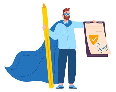 Insurance service mascot. Guarantee contract color icon