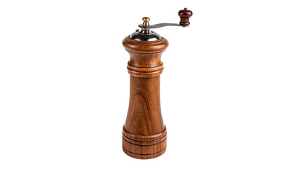 A traditional wooden pepper mill manual spice grinder shaker isolated on transparent background © Mia