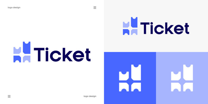ticket logo design, event booking application, cinema admission pass, entertainment show stub and cross symbol concept, vector icon