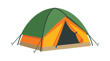 A green and yellow camping tent illustration on a white background © Ai