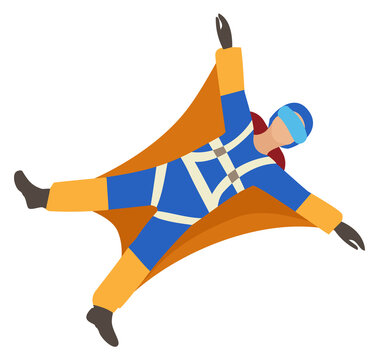 Wingsuit flying character. Sky sport color icon