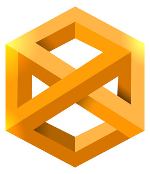 Paradox cube logo. Impossible geometry color icon