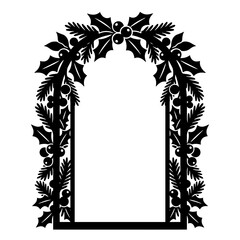 Christmas holly arch vector, festive winter holiday frame with berries and pine branches, decorative black floral border for seasonal greetings isolated on White Background © ABDUR RAHMAN