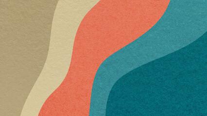 Abstract fluid wavy layered textured paper background in beige coral teal colors, flowing curved shapes for banner template © nikol85