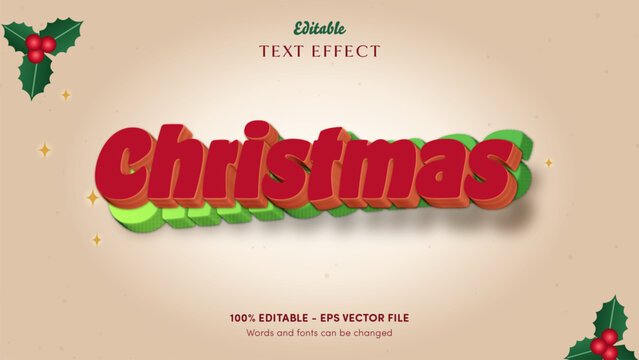 Vintage Christmas card text effect with bold cherry red retro caps and pine green echo layer