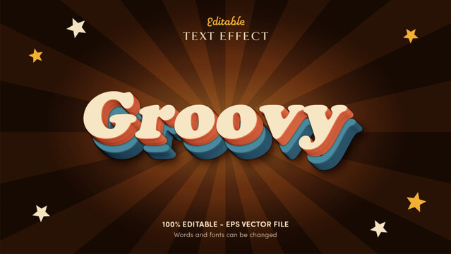 Groovy 70s fat cream text effect with coral extrusion and teal echo on a chocolate sunburst