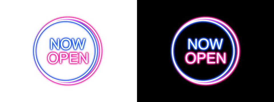 Now open neon sign isolated transparent background