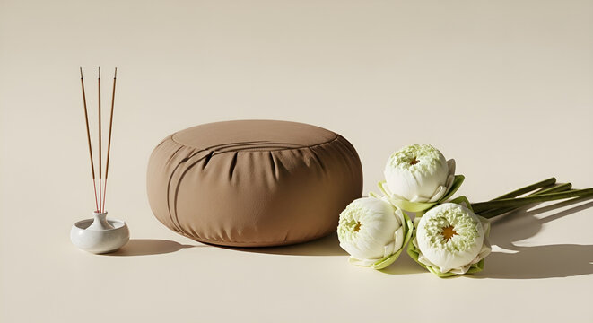 Minimalist Zen Meditation Setup with Lotus Flowers
