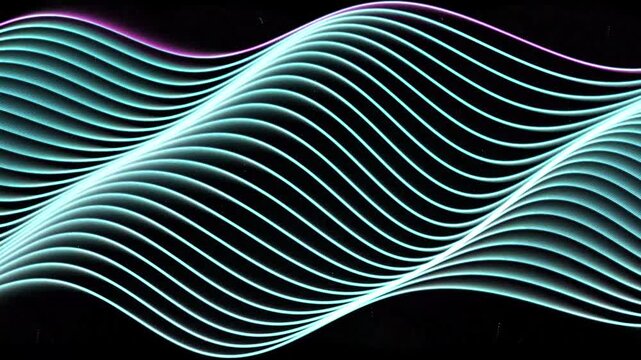 Pink to cyan gradient neon wave lines flowing in parallel on black