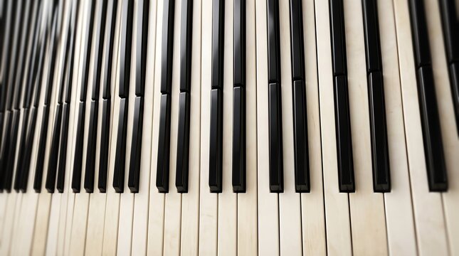 Piano keys close up view of black and white musical instrument board for classical melody