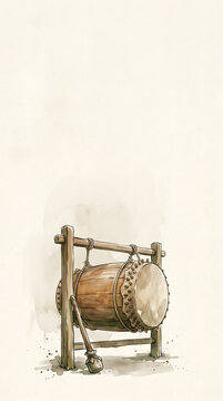 Traditional mosque drum bedug painted in watercolor