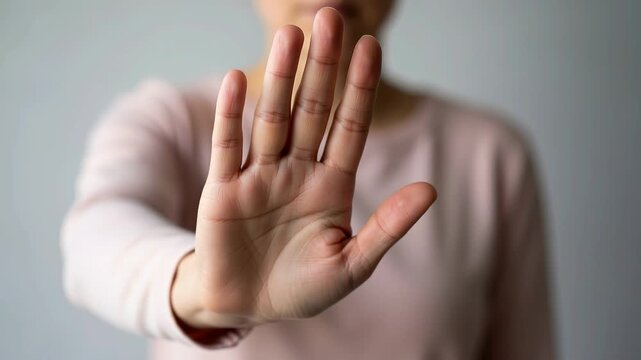Closeup of a womans hand making a stop gesture