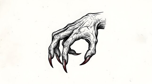 This chilling stark black silhouette of a clawing hand evokes the unsettling spirit of halloween with detailed ink style textures on a white background