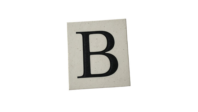 A square vintage paper tile block alphabet letter B isolated on transparent background