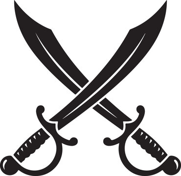 Crossed Cutlass Swords Silhouette Icon, Pirate Weapon Symbol for Nautical or Adventure Themes, Vector Graphic Isolated on White Background