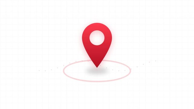 Map Pin Location Marker Navigation Icon Pointing to a Destination Circle Target on a Grid Background for Gps App Ui