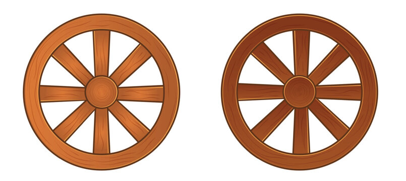 Traditional Wooden Wagon Wheels Isolated On White Background Rustic Vintage Illustration