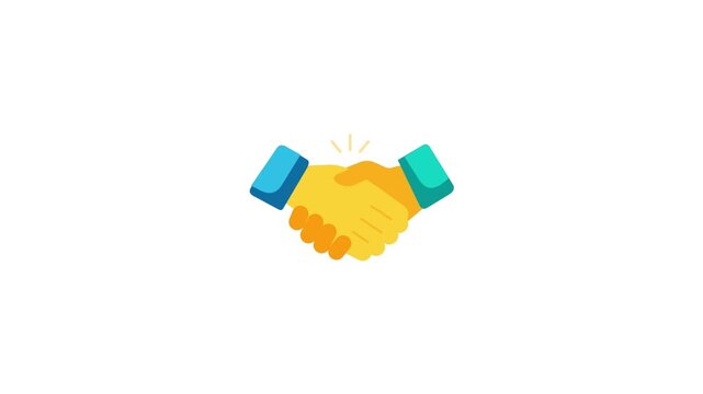 Six business handshake icons animating on a white background