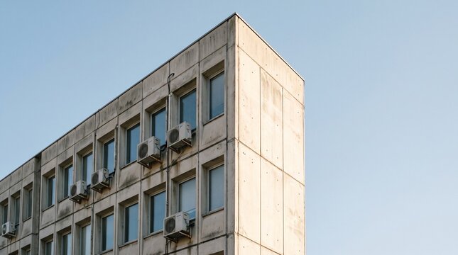 Concrete Office Building Corner Against Blue Sky