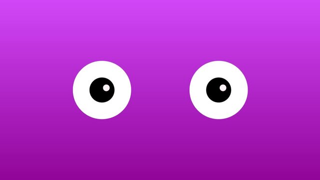 Cartoon eyes animation on pink screen looking left and right, Cartoonish white round eyes with pupils blink and move across, Funny blinking eyes for character design and motion graphics.4k video
