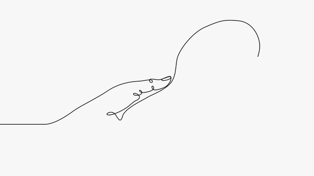 Continuous Line Art Animation of Human Hand Holding Hand Mirror on Clean White Background   