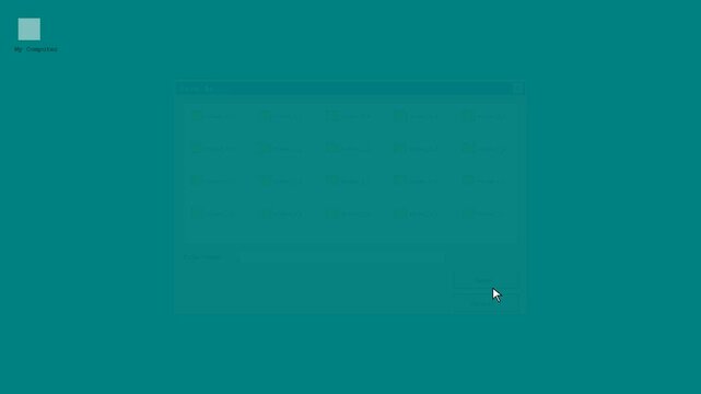 Vintage computer interface window displaying save as dialog box with yellow folders and text