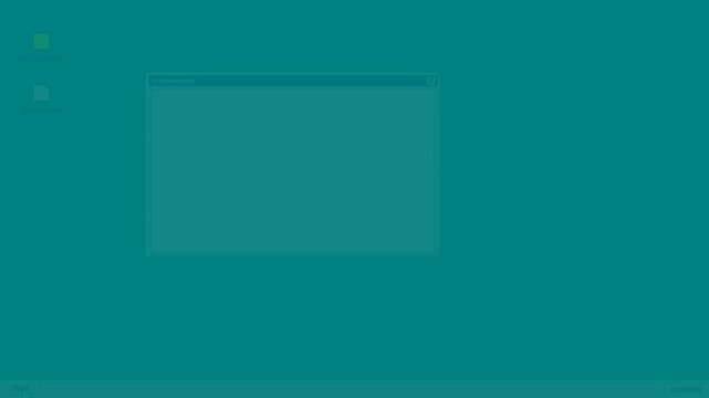 Vintage computer desktop interface with classic retro window and mouse cursor clicking documents icon