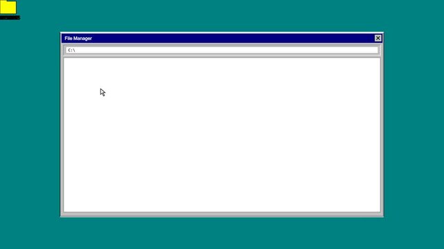 Retro computer operating system interface showing vintage file manager window with old desktop background