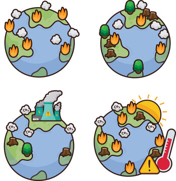 Earth shown in four stages of environmental crisis