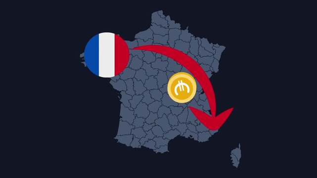 France Economic Crisis Concept with Euro Currency and Downward Red Arrow on France Map