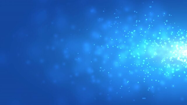 Blue Particle Burst Background Loop with Glowing Energy Sparks, Luminous Bokeh and Bright Light Trails Streaming from Left to Right on a Vibrant Blue Gradient