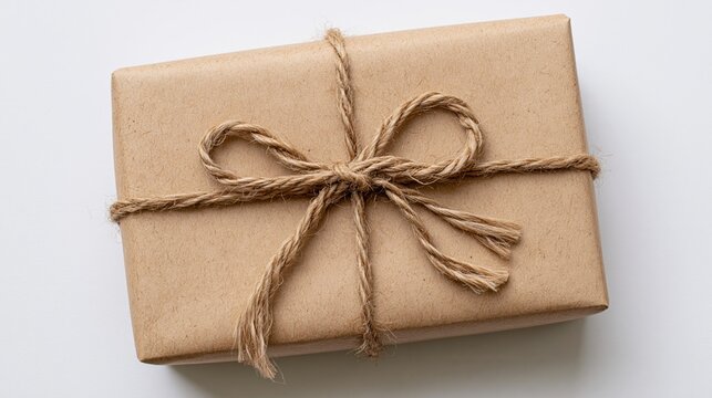 The Gift Box Wrapped in Kraft Paper with Twine Bow