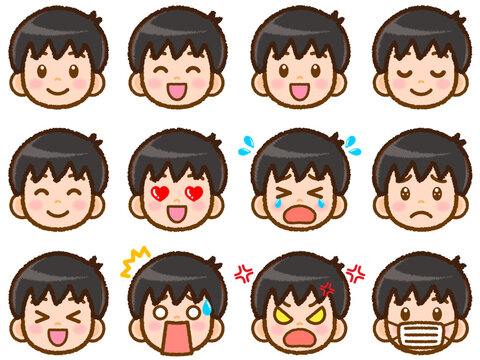 男の子のベクター顏アイコンイラスト素材セット3