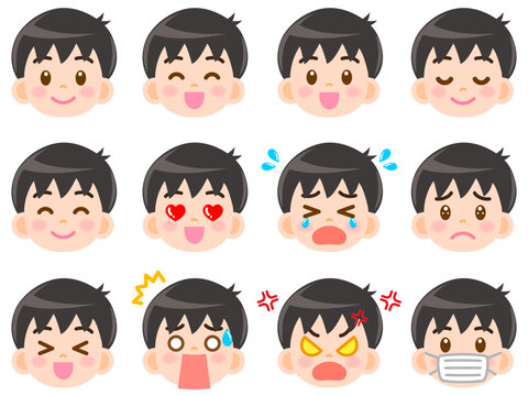 男の子のベクター顏アイコンイラスト素材セット4