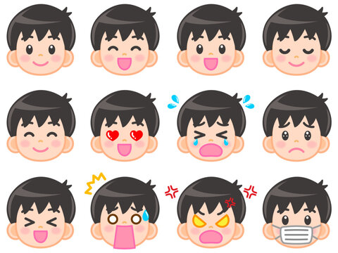 男の子のベクター顏アイコンイラスト素材セット2