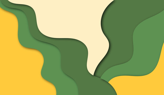 Abstract background with wavy layers in yellow, light green, and dark green colors