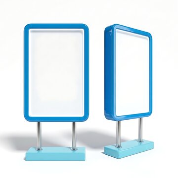 Blank blue advertising billboard stand isolated on white background