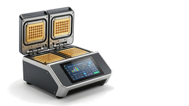 Real time PCR thermal cycler with gold plated thermal blocks isolated against solid stark