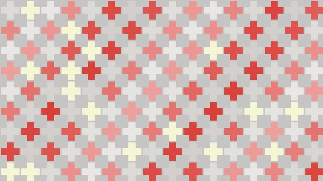 Seamless cross motif pattern loops in muted red, beige, and gray tones for smooth motion background.