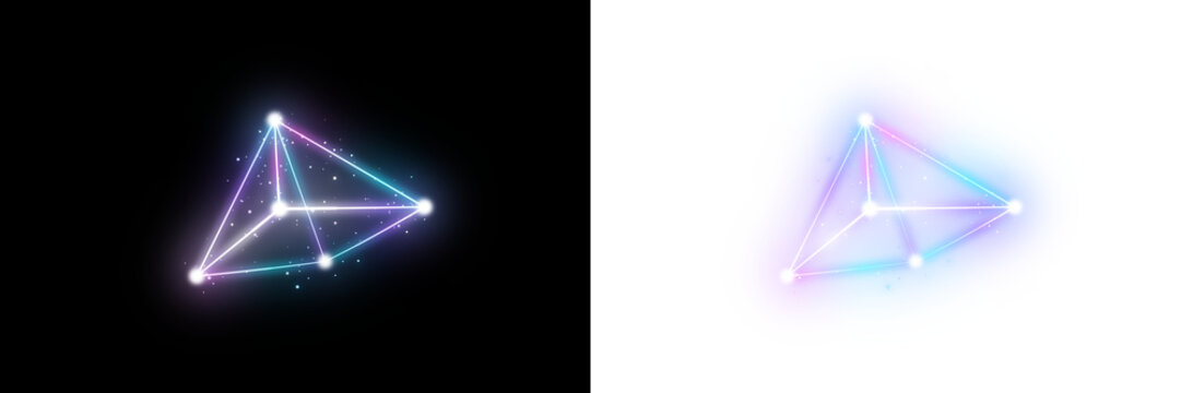 Glowing neon triangle network with luminous nodes transparent PNG overlay
