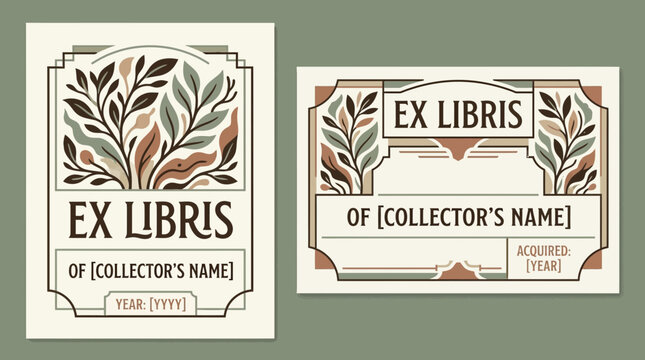 Vintage "Ex Libris" Bookplate Designs with Floral Motifs, Isolated