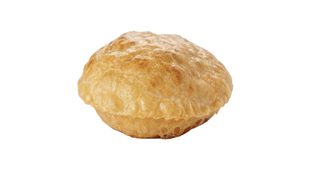 A golden brown puffy indian puri fried bread pastry isolated on transparent background