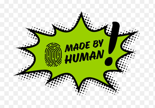 Made by Human Comic Speech Bubble Badge with Fingerprint Icon