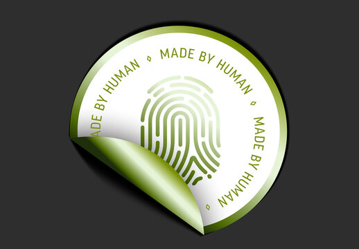 Made By Human Label Badge with Green Fingerprint Symbol