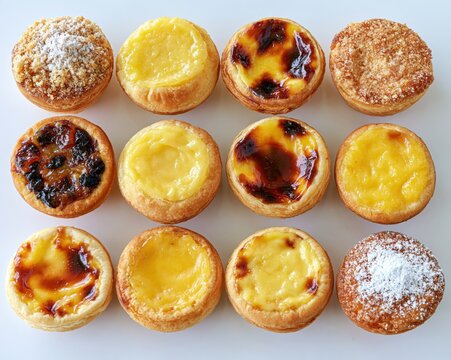 Collection of delicious baked pastries arranged on a white surface.