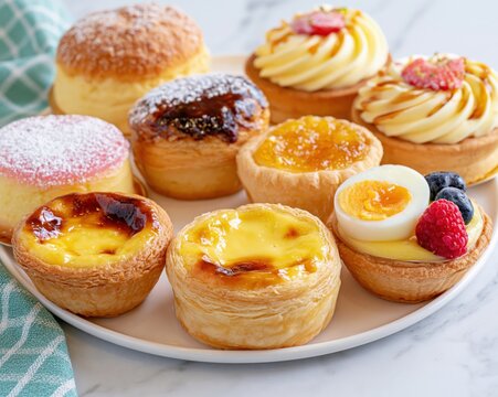 Assortment of delicious baked goods presented on a white plate.