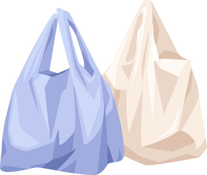 Polyethylene plastic bags. Used cellophane polythene grocery shopping packages composition. Wrinkled crumpled disposable packs with handles. Flat vector illustration isolated on white background.