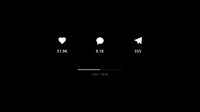Animated viral content with like comment and share social media animation, Social Media Like Comment Share Counter Animation on Black Background. 4K Video.